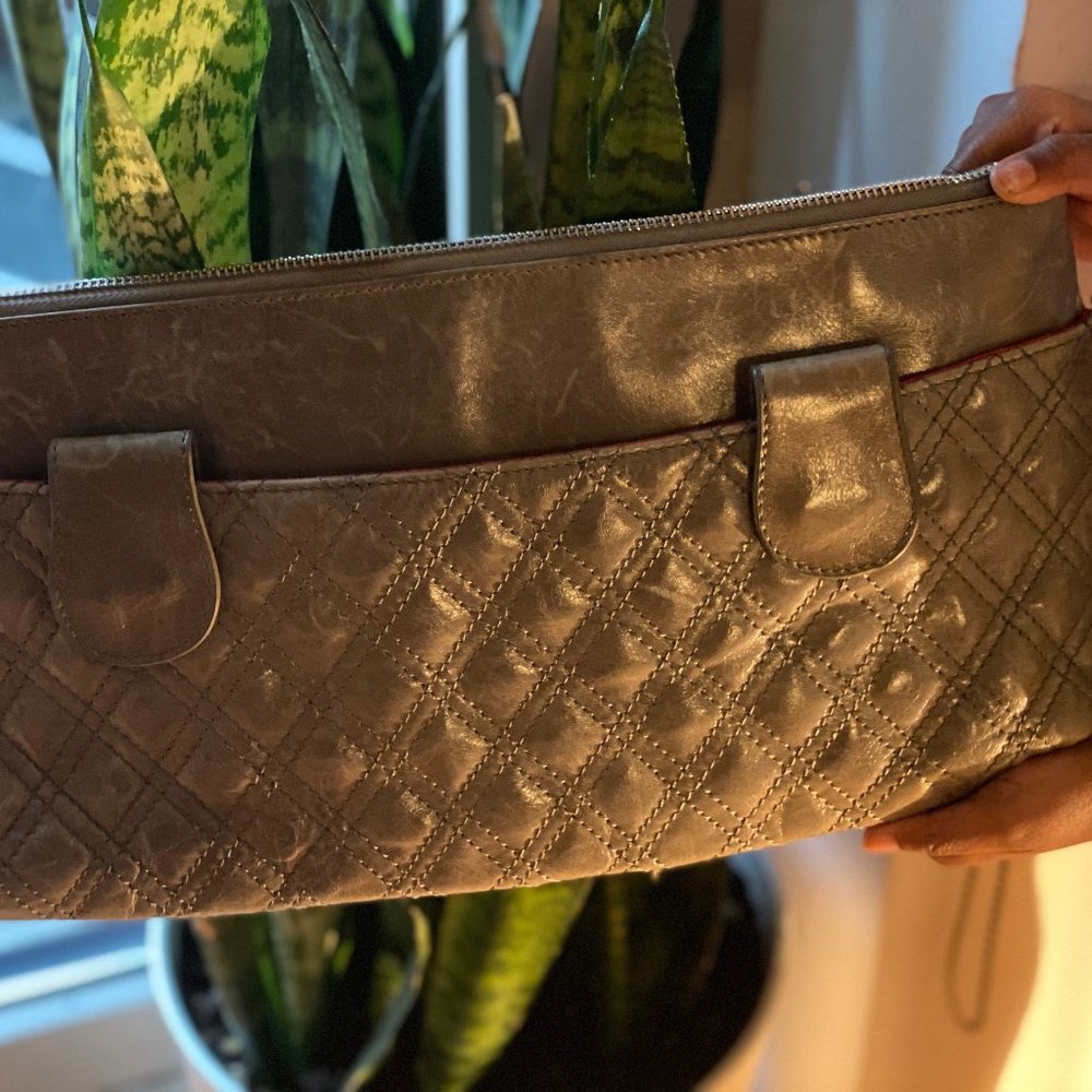 Barney's New York Grey Leather Clutch